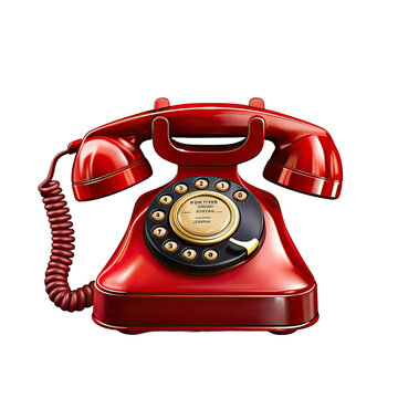 An old-fashioned red telephone isolated on transparent background. ai generated.