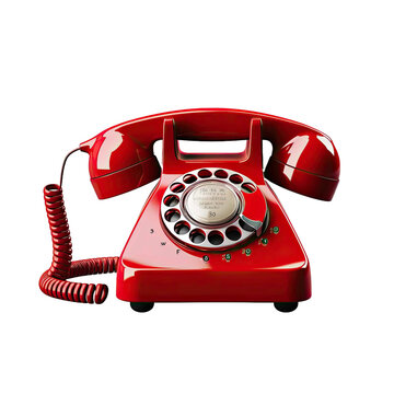 An old-fashioned red telephone isolated on transparent background. ai generated.