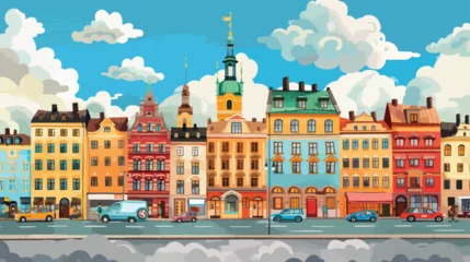 Foto op Plexiglas Stockholm Sweden cartoon set with Carlson buildings ca © Ideas