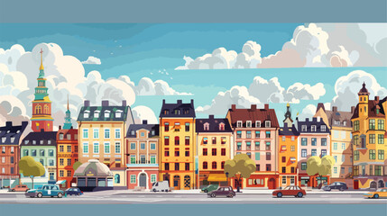 Stockholm Sweden cartoon set with Carlson buildings ca - obrazy, fototapety, plakaty