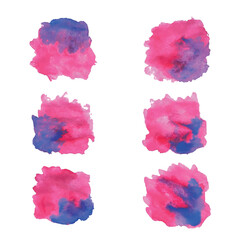 Pink and blue watercolor blotch. Set of blue watercolor circles