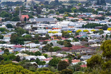 View of Mount Gambier city from Potters Point Lookout, South Australia.