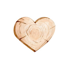 Watercolor wooden heart slice clipart Illustration