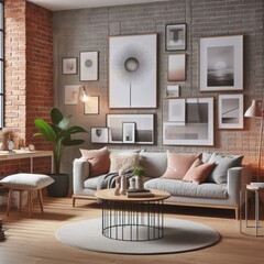 Cozy Modern Living Room with Brick Wall and Stylish Decor
