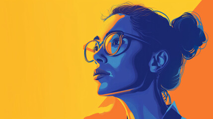A striking profile of an individual set against a bold yellow and blue background, encapsulating a...