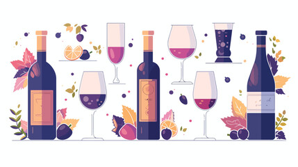 Wine series with various kind of glasses and wine bott - obrazy, fototapety, plakaty