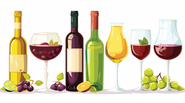 Wine series with various kind of glasses and wine bott
