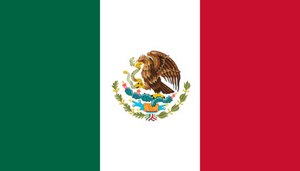 Close-up of green, white and red national flag with eagle and snake of Central American country of Mexico. Illustration made February 7th, 2024, Zurich, Switzerland.