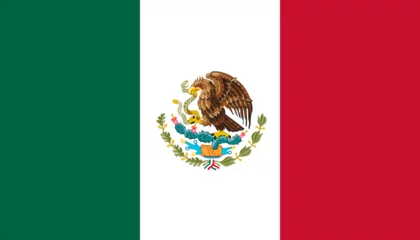 Fotobehang Close-up of green, white and red national flag with eagle and snake of Central American country of Mexico. Illustration made February 7th, 2024, Zurich, Switzerland. © Michael Derrer Fuchs