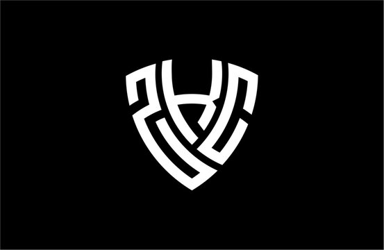 ZKC creative letter shield logo design vector icon illustration