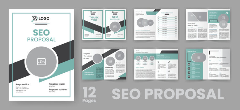 SEO Project Proposal Brochure Template. Simple Website Ranking Plan with Blue Accent