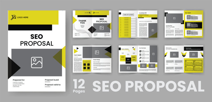 SEO Project Proposal Brochure Template. Marketing Offer with Yellow Accent