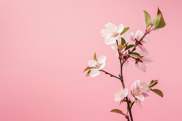 Fototapeta na wymiar Delicate cherry blossoms branch isolated against a soft pink backdrop, symbolizing spring and renewal