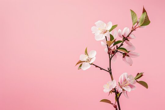 Delicate cherry blossoms branch isolated against a soft pink backdrop, symbolizing spring and renewal
