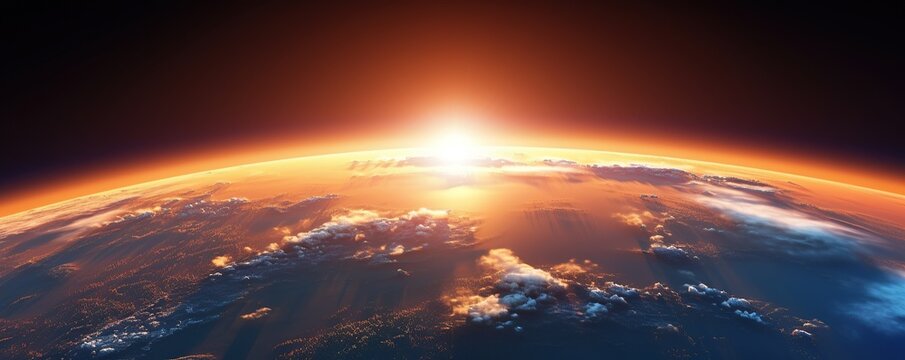 panoramic sunrise covered by the earth. seen from space.