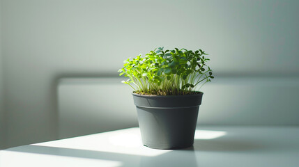 Sunlit Pot of Fresh Microgreens