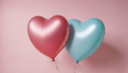 Balloons forming heart shape on pink backdrop, pink and blue