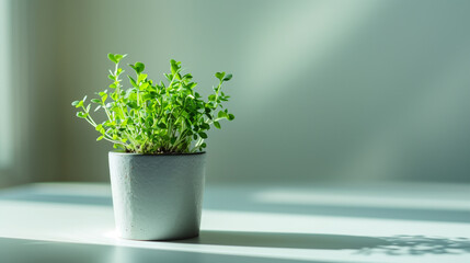 Sunlit Pot of Fresh Microgreens