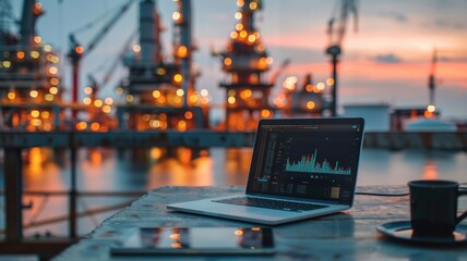 Laptop desk with oil and gas industry history.