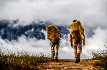 two walkers, Gran Sabana. Trekking to Roraima Tepuy.State of Bolivar. Venezuela.