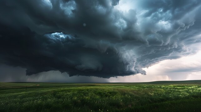 Stunning skies over the landscape seen during a storm chasing tour in the US Midwest.