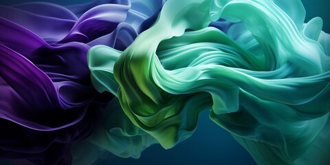 Abstract background Streams of green and purple smoke flow gently in the water