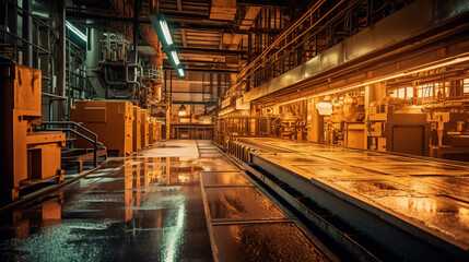 Modern Industrial Architecture: Railway Station Building, Bridge Construction and Urban Transport in Steel City Warehouse, generative AI