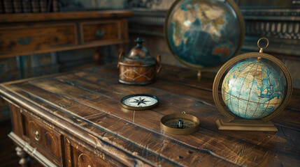 Desk with Globe and Compass