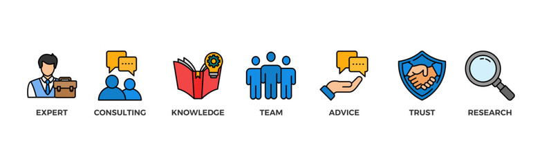 Expertise banner web icon vector illustration concept representing high-level knowledge and experience with an icon of expert, consulting, knowledge, team, advice, trust, and research