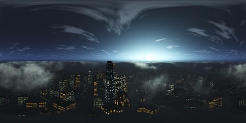 Panpanorama of the night city, HDRI, environment map, Round panorama, spherical panorama, equidistant projection, 360 high resolution panoramorama, 3d rendering - 749310868