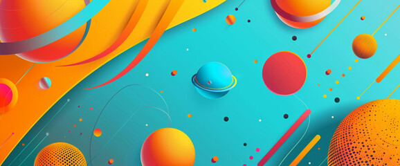 An abstract banner featuring geometric shapes and vibrant colors, ideal for promoting tech products or digital services.