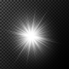 A realistic vector illustration of various light effects on a black background, including sparkling stars and flickering and flashing lights.Collection of different light effects on black background