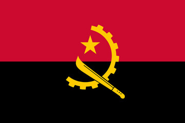 Close-up of vector graphic of red, black and yellow national flag of African country of Angola with yellow star and machete . Illustration made February 9th, 2024, Zurich, Switzerland.