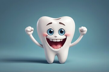Adorable Cartoon Tooth Character: A Smiling Companion for Dental Fun. Generative AI.