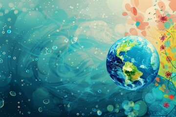 Fototapeta na wymiar Earth planet on water background. abstract background for World TB Day