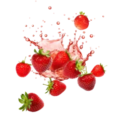 Fotobehang Delicious strawberries juice splash cut out © Yeti Studio
