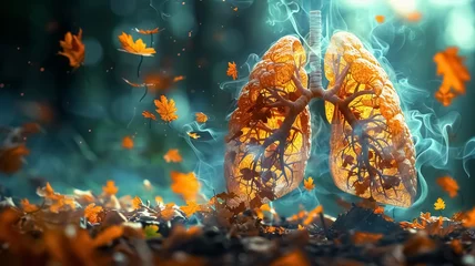 Poster Illustration of lungs being damaged because of smoking, health care, colorful image © Loucine