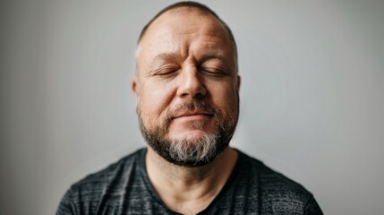 Obraz premium Middle-aged man with his eyes closed, he is calm 