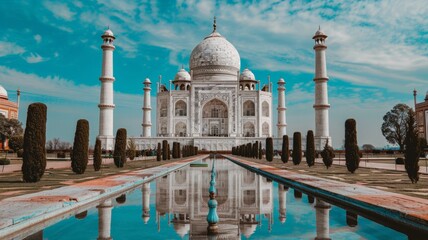 Naklejka premium Taj Mahal on a bright and clear day.