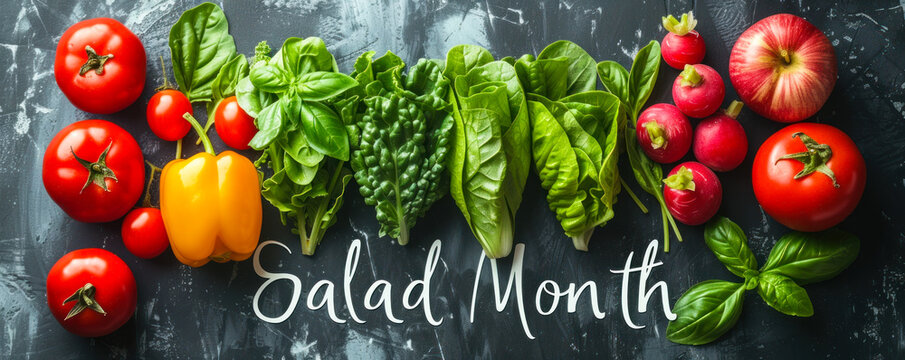 Salad Month highlighted by luscious tomatoes, crisp lettuce, and fresh basil, artfully displayed to celebrate healthy eating and the richness of garden produce