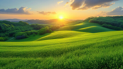 Obraz premium Scenic Green Field Natural Scenic Panorama Featuring a Green Field