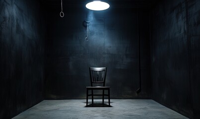 Interrogation room with small light overhead.