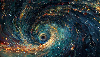 Black Hole Vortex: Spiraling vortex with stars, creating a mesmerizing black hole in space, perfect for sci-fi and abstract backgrounds. - obrazy, fototapety, plakaty