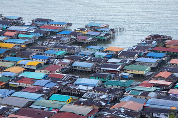 Water village view from the hilltop in Borneo Malaysia