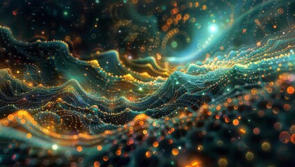 Cosmic Fractal Symphony: A vibrant and detailed background featuring glowing fractals and waves, perfect for adding a cosmic touch. - obrazy, fototapety, plakaty