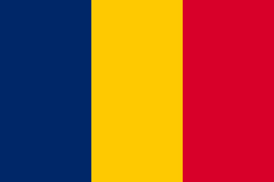Close-up of vector graphic of blue, yellow and red national flag of African country of Chad. Illustration made February 9th, 2024, Zurich, Switzerland.