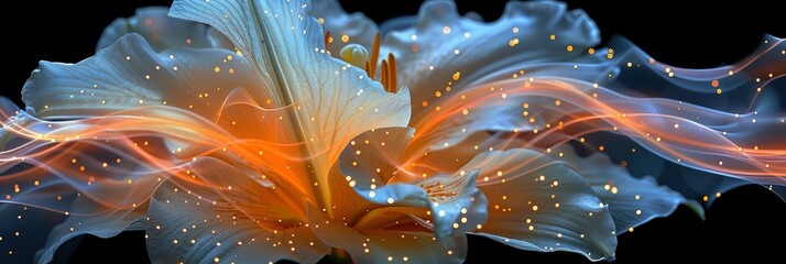 Blooming Orange Lily Stem On White, with lights, light black and yellow, Background HD, Illustrations