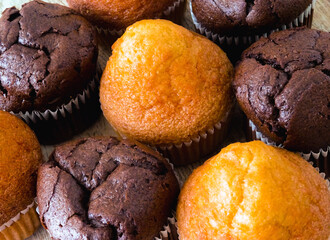 Close up of numerous muffins or spanish magdalenas in a pastry shop