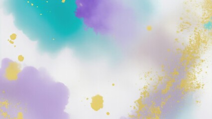Obraz na płótnie Canvas Purple Teal Gold and White Hazy paint splatter pastel background