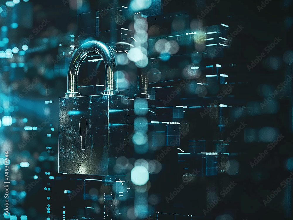 Poster technology security data internet security system computer padlock, with data base concept